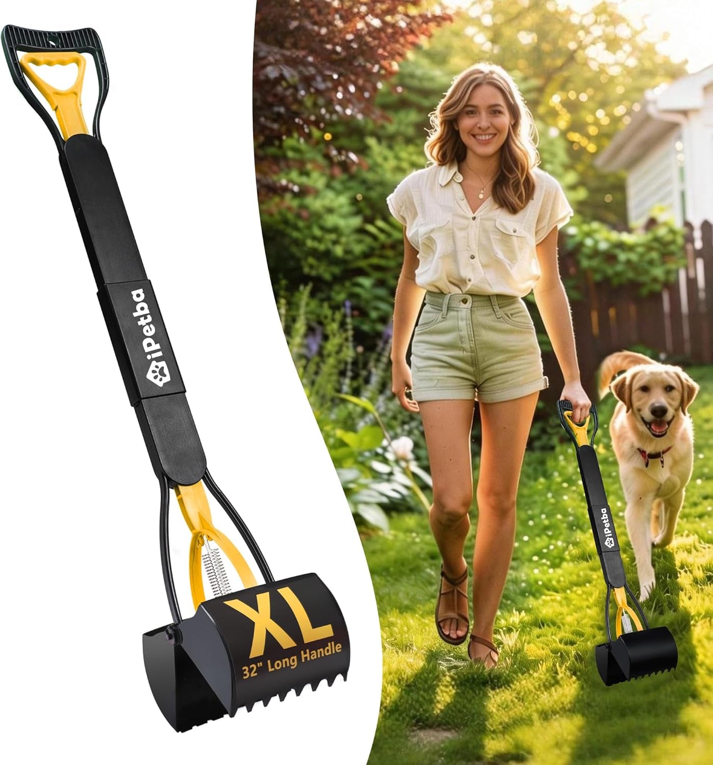 32 Inch Long Handle Pooper Scooper for Large Dogs Heavy Duty Foldable Sunrise Yellow