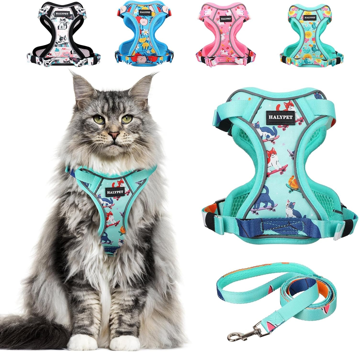 Cat Harness and Leash Set Escape Proof Reflective Adjustable Vest H603 Pro Purrfect Green Medium (13-18Lb)