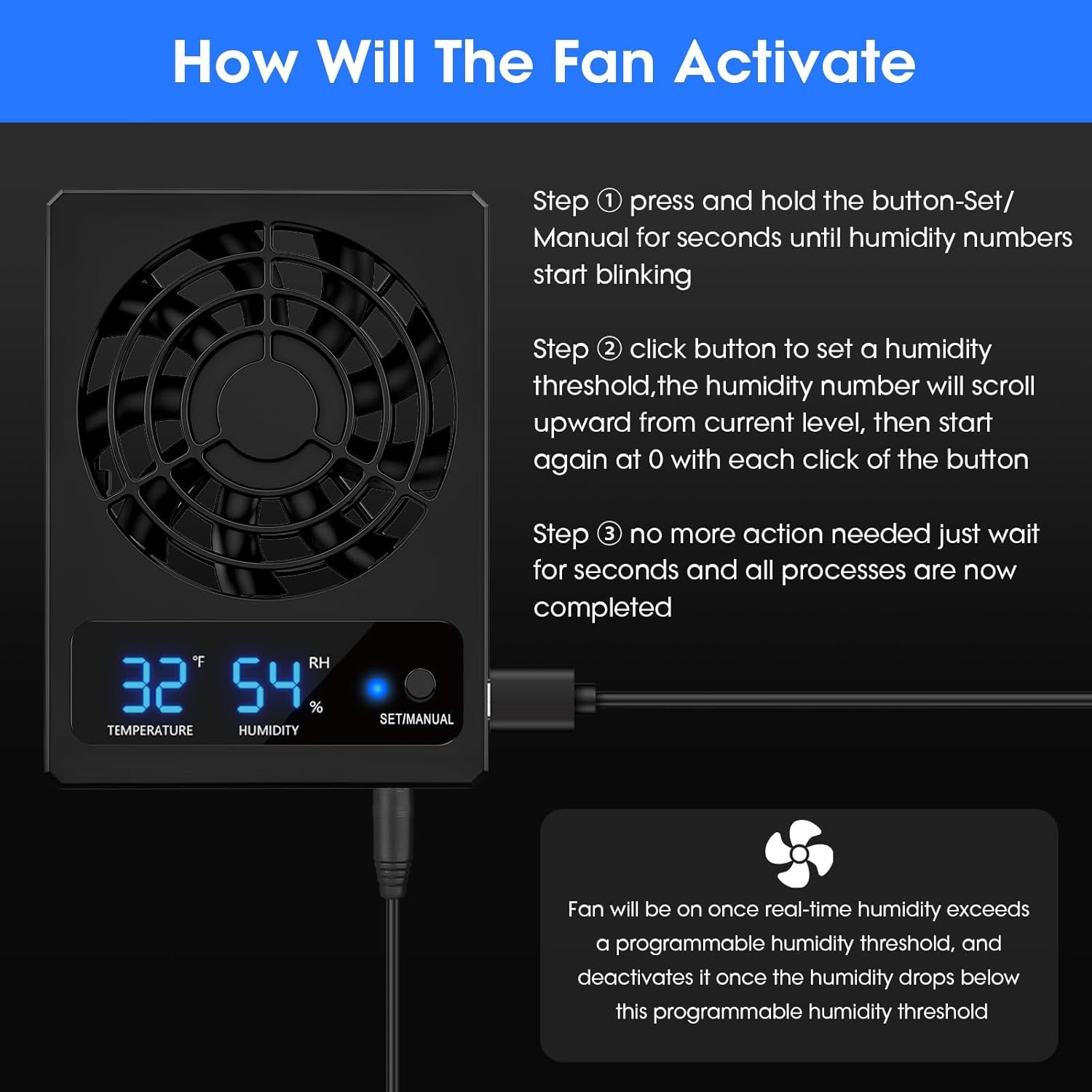 Digital Reptile Thermometer Hygrometer with Ventilation Fan