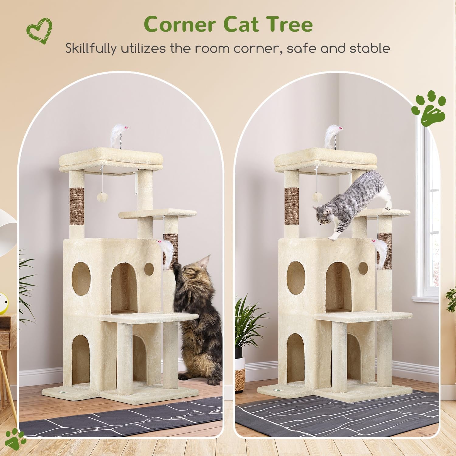 50-Inch Cat Tree Tower for Large Indoor Cats with Scratching Post & Caves