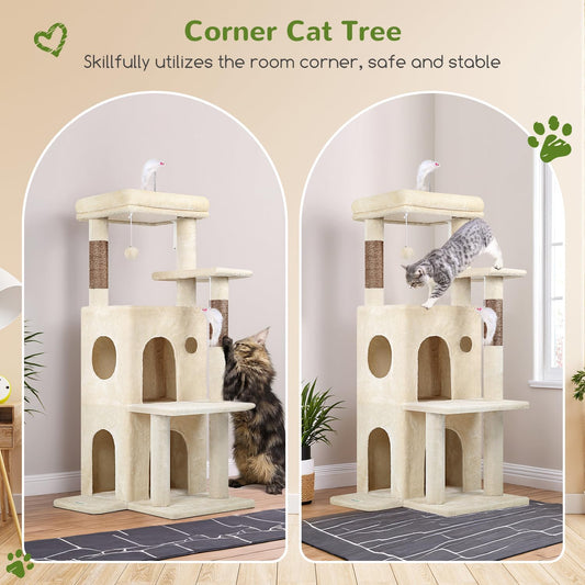 50-Inch Cat Tree Tower for Large Indoor Cats with Scratching Post & Caves