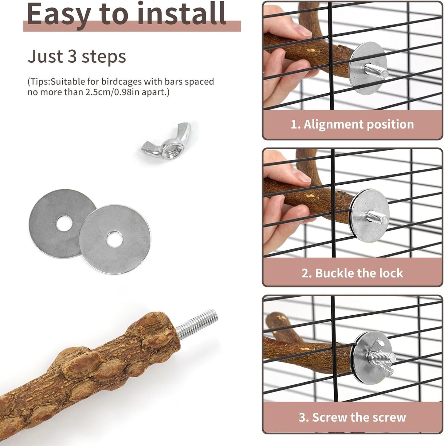 6pcs Natural Wood Bird Perches Parrot Cage Branch Stand Platform Set Small Birds