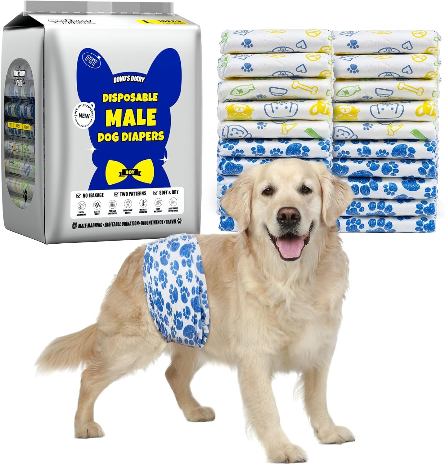 Male Dog Diapers Disposable Belly Bands | Leakproof Wraps 60 Count 60.0 Large