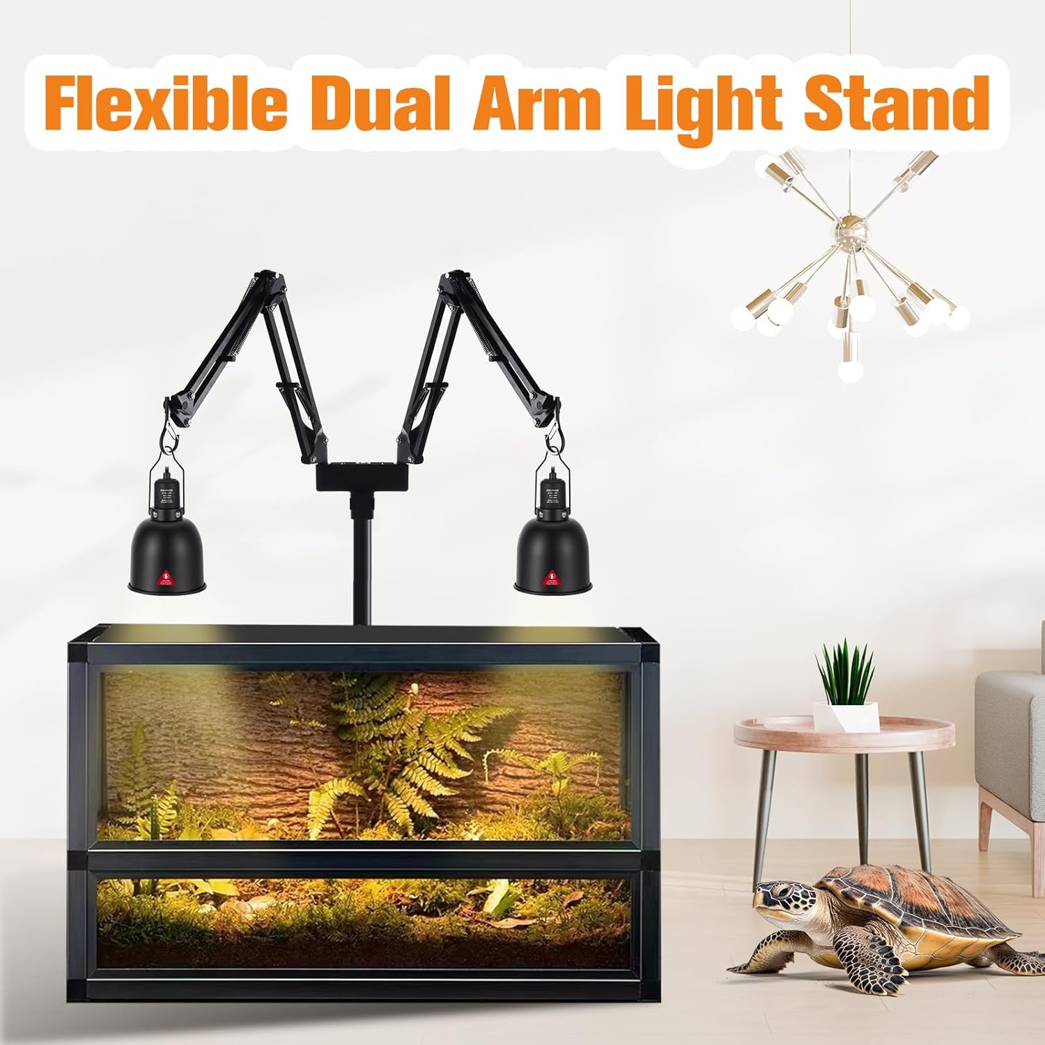 Dual Reptile Lamp Stand Adjustable Heat Light Holder up to 74 Inch