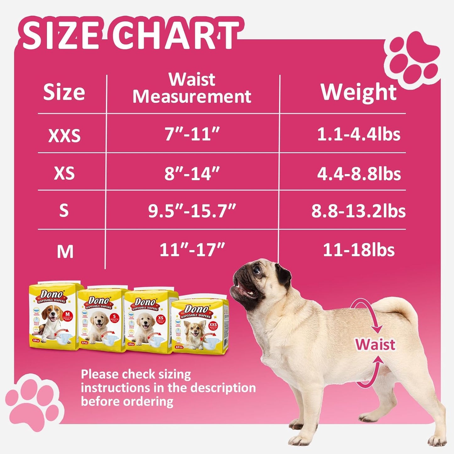 Female Dog Diapers 48 Count Disposable Leakproof Puppy Diapers XXS- Medium