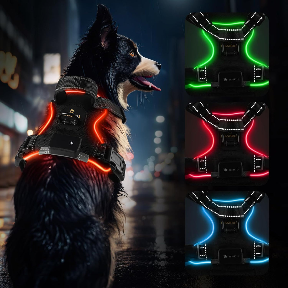 LED No-Pull Dog Harness – Rechargeable, S–XL, 6 Colors