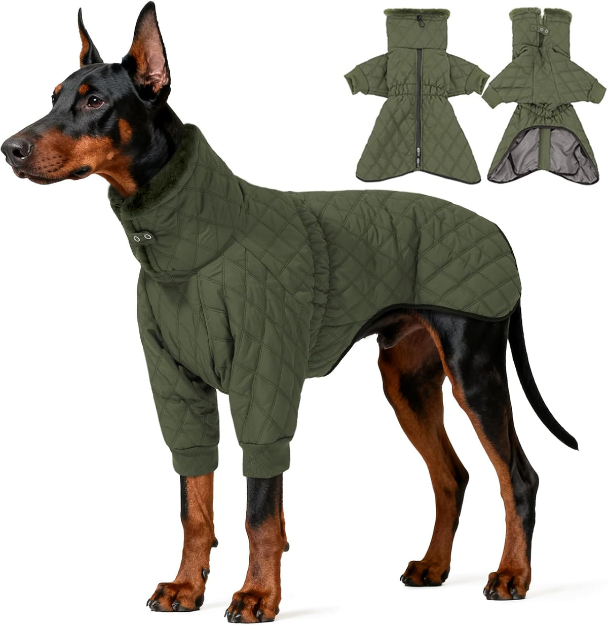 Fleece-lined waterproof dog snow jacket with high collar, S-3XL sizes