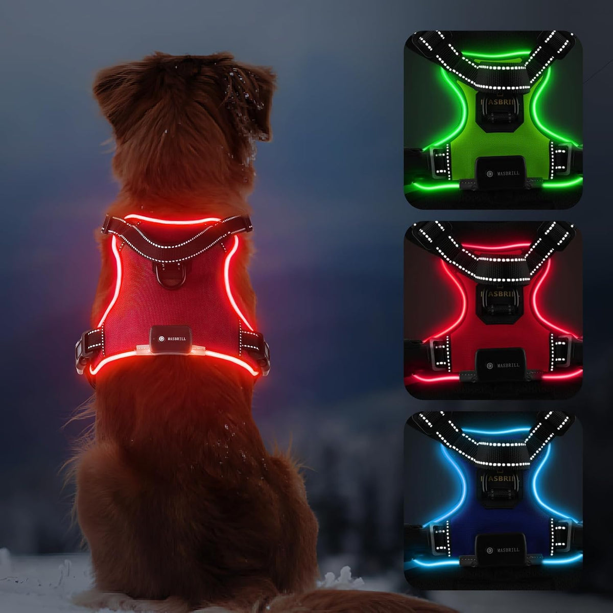 LED No-Pull Dog Harness – Rechargeable, S–XL, 6 Colors