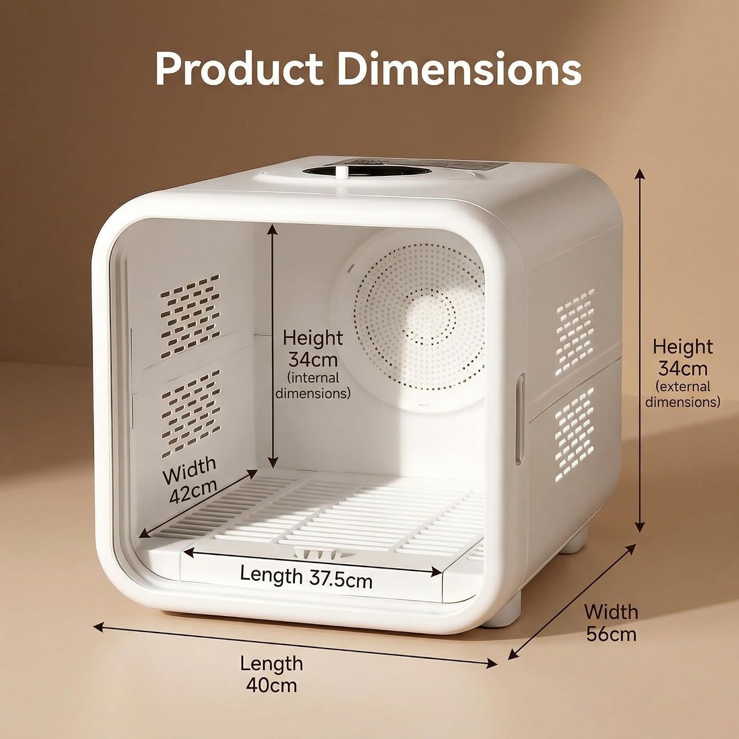53L Pet Dryer Box for Cats & Small Dogs with Quiet Airflow & Petting Window