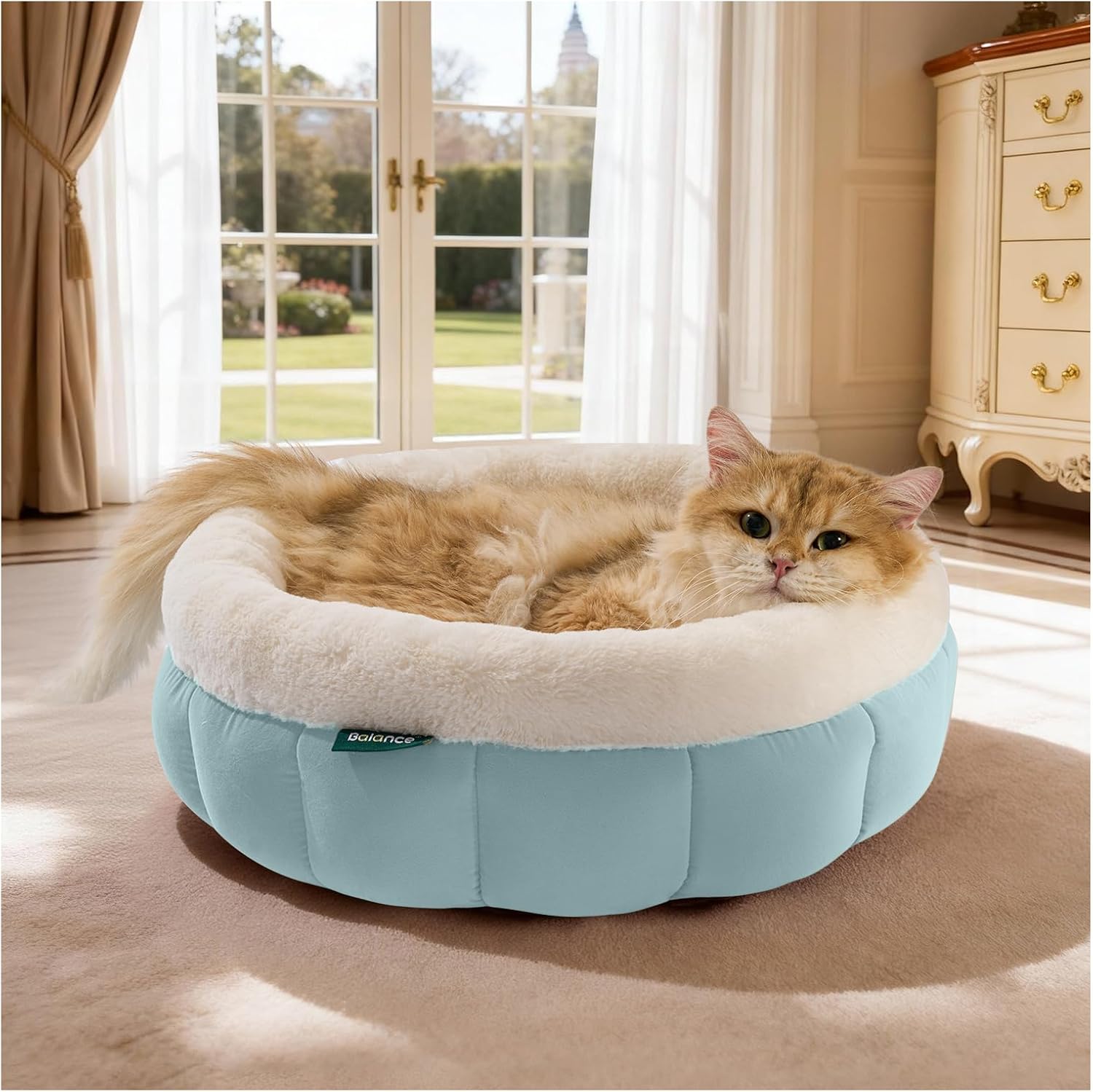 Cat Bed Round Washable Donut Bed Anti Slip Plush Kitten Puppy 18in Dream Blue 18"L X 18"W X 6.5"Th