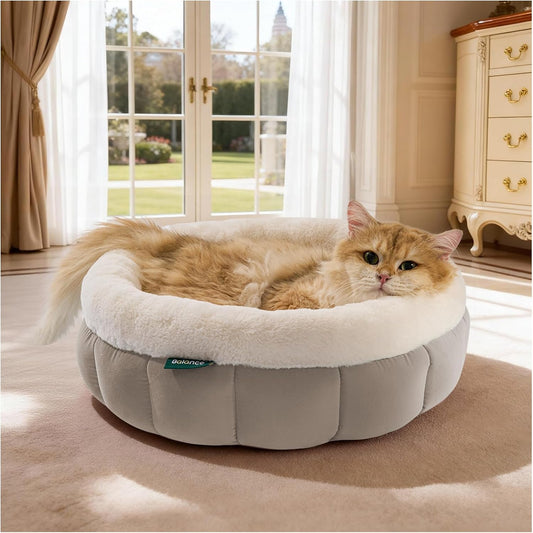 Cat Bed Round Washable Donut Bed Anti Slip Plush Kitten Puppy 18in Goat 18"L X 18"W X 6.5"Th