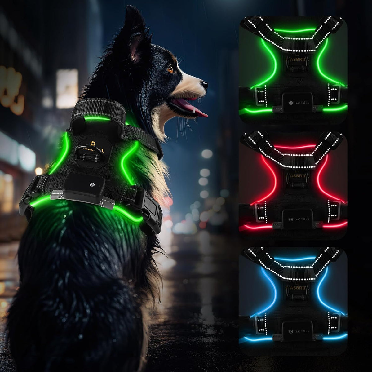 LED No-Pull Dog Harness – Rechargeable, S–XL, 6 Colors