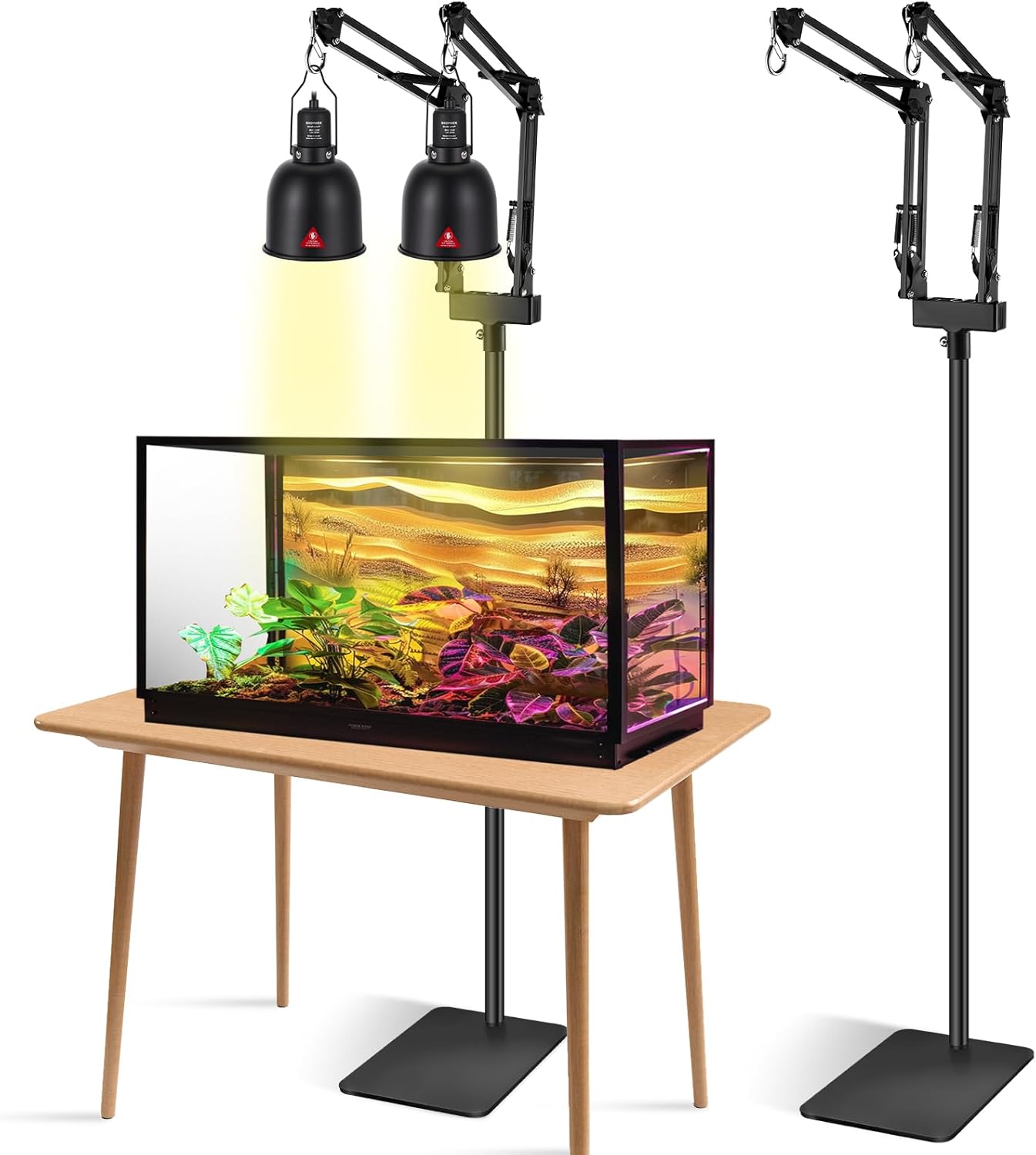 Dual Reptile Lamp Stand Adjustable Heat Light Holder up to 74 Inch Default Title