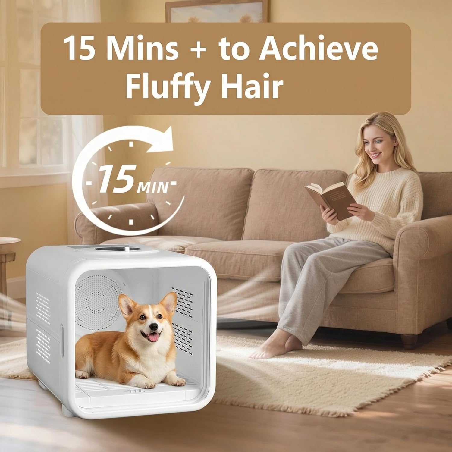 53L Pet Dryer Box for Cats & Small Dogs with Quiet Airflow & Petting Window