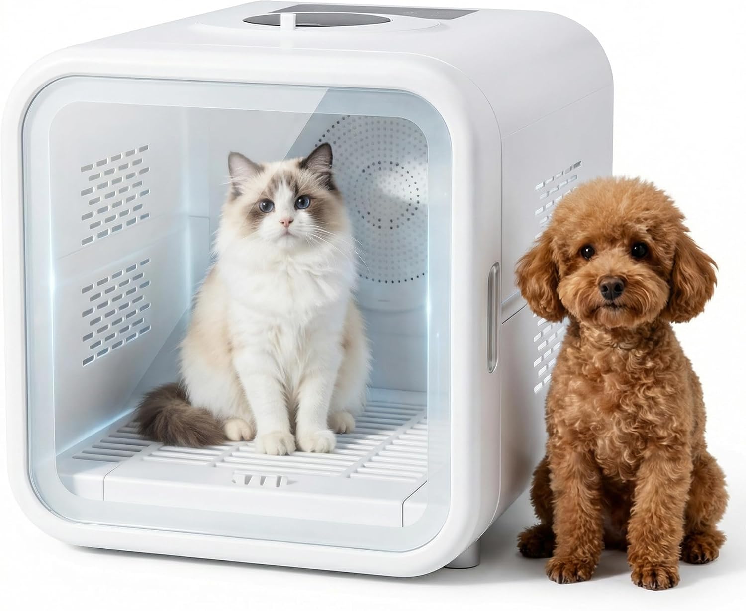 53L Pet Dryer Box for Cats & Small Dogs with Quiet Airflow & Petting Window