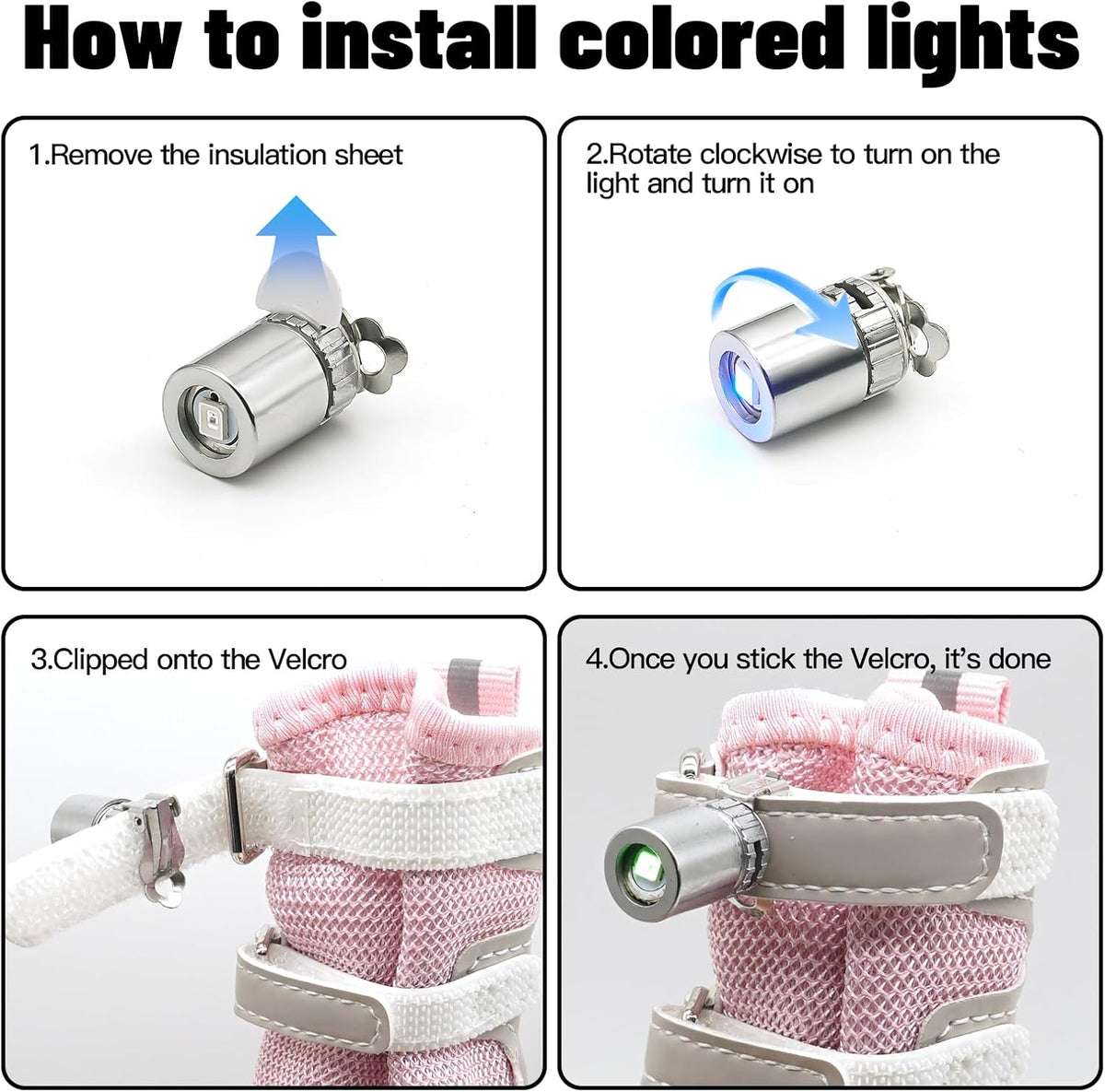 LED Light-Up Dog Boots – 4-Pack, 3 Sizes, 2 Colors