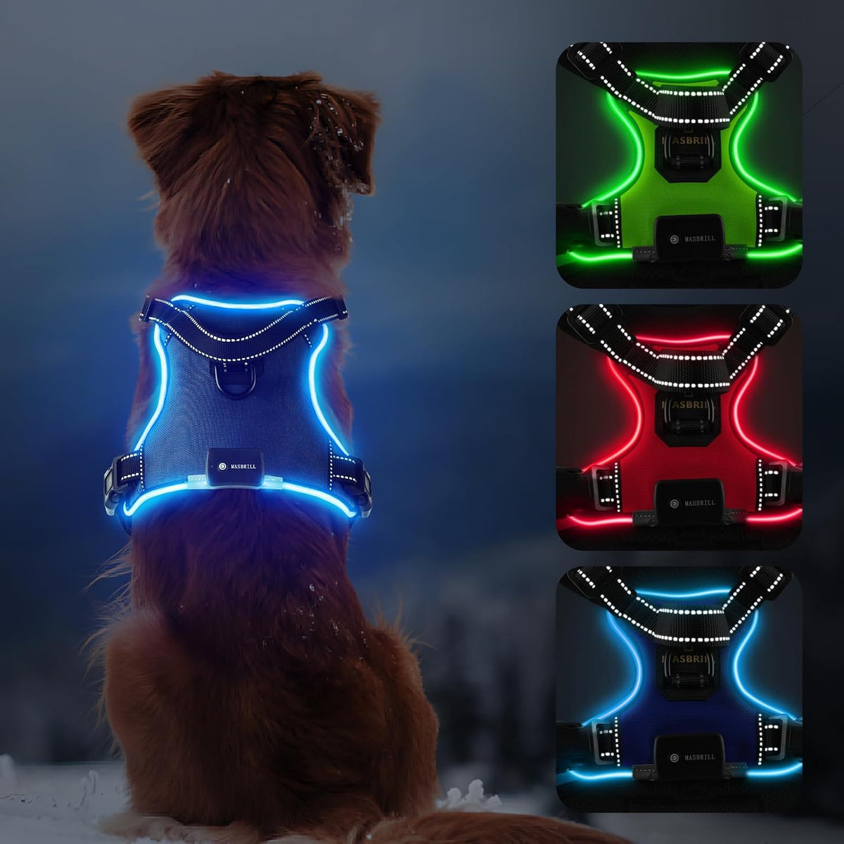 LED No-Pull Dog Harness – Rechargeable, S–XL, 6 Colors