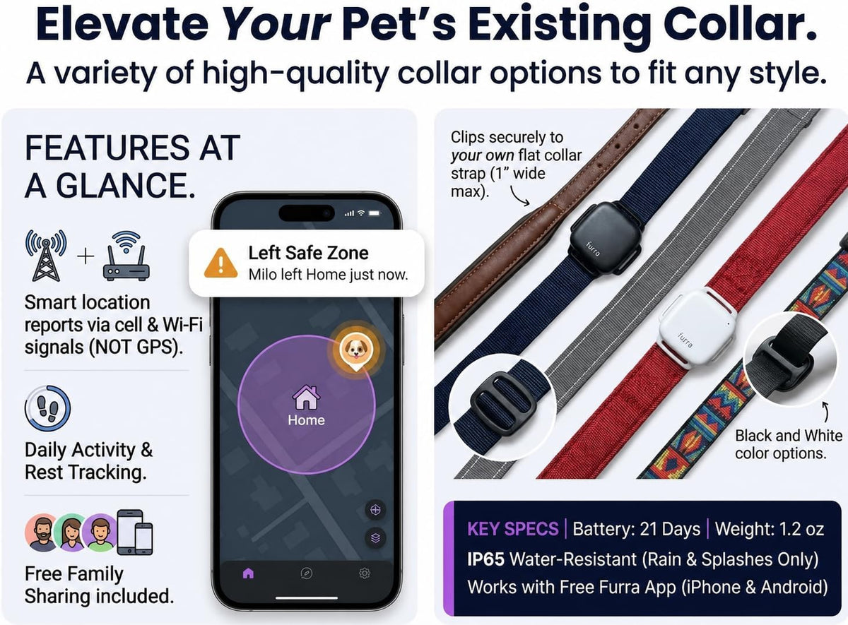 Premium Smart GPS Pet Tracker – Escape Alerts, Black or White