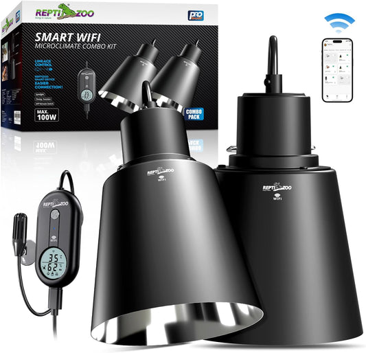 Reptile deep dome lamp with WiFi thermostat and hygrostat controller for terrariums
