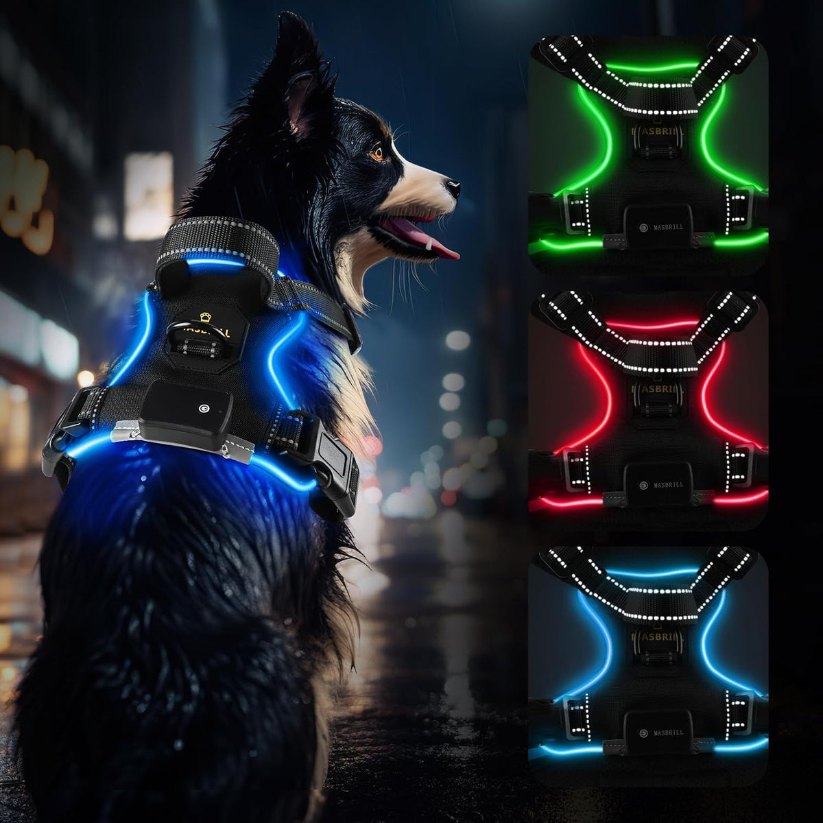 LED No-Pull Dog Harness – Rechargeable, S–XL, 6 Colors
