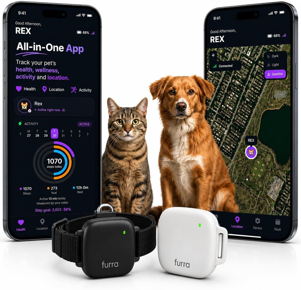 Premium Smart GPS Pet Tracker – Escape Alerts, Black or White
