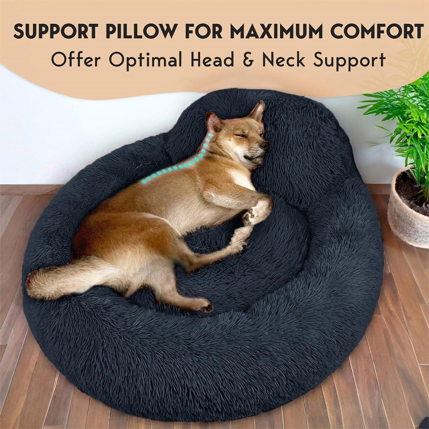 Medium Calming Dog Bed 30in Donut Plush Washable Bed Up to 45lbs