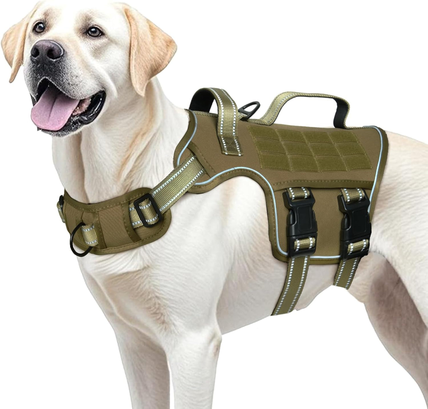 No Pull Tactical Dog Harness Heavy Duty Molle Vest for Medium to XLarge Dogs Khaki