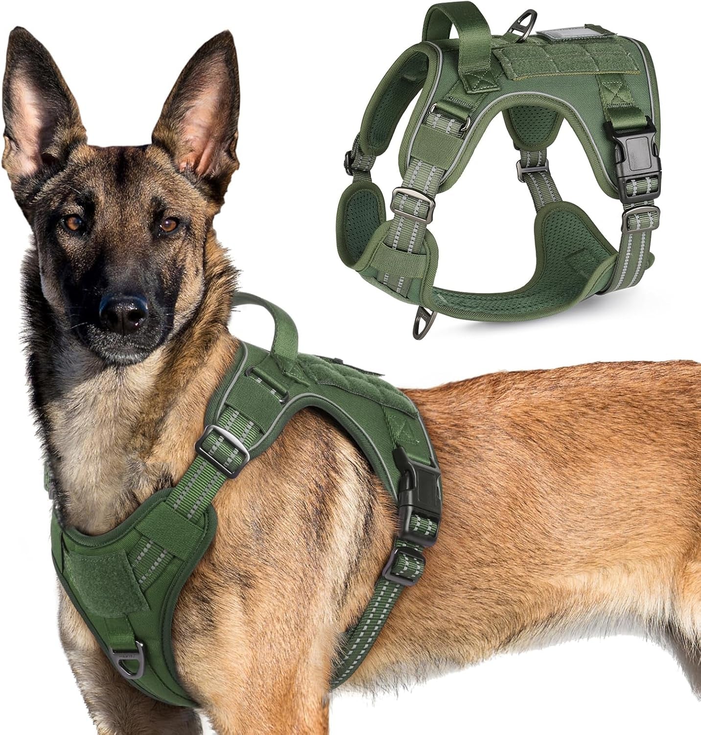 No Pull Tactical Dog Harness Molle Vest Adjustable Medium Large Dogs Green X-Large