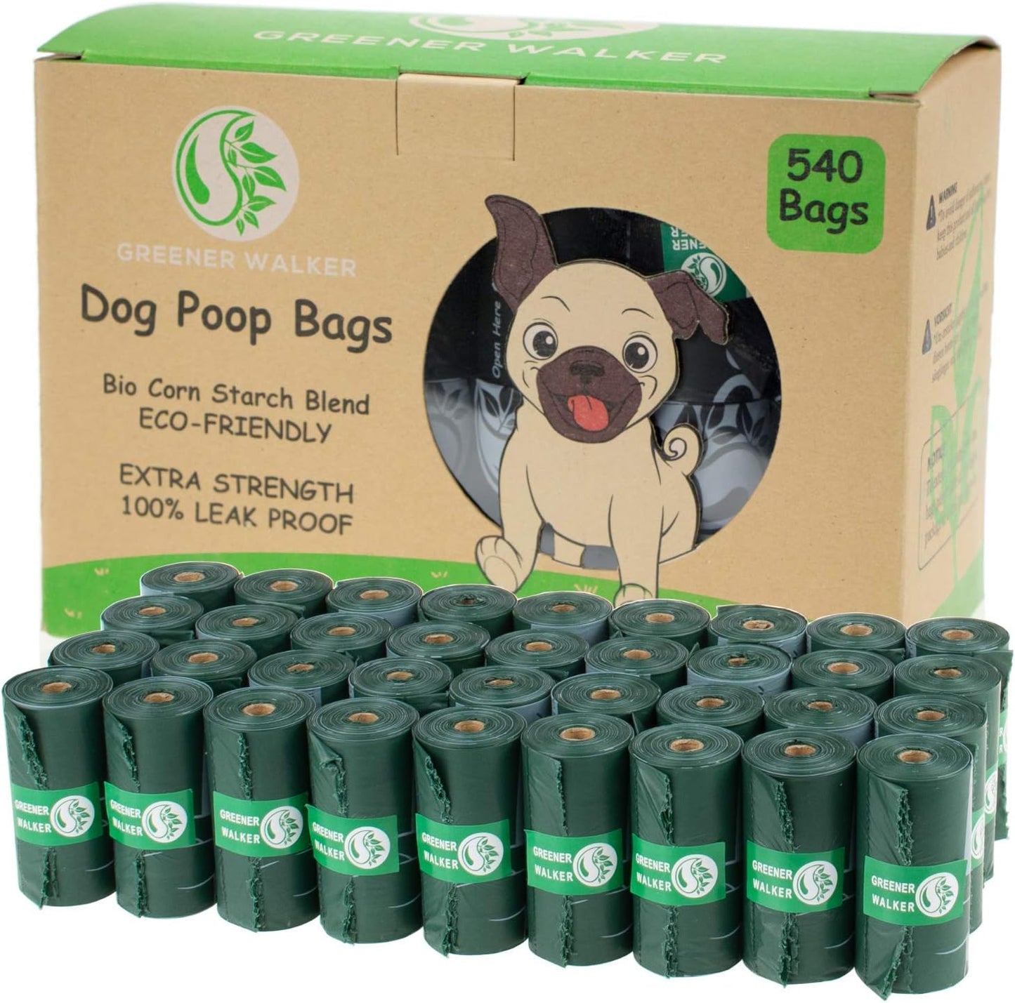 540 Count Dog Poop Bags Extra Thick Leak Proof Waste Bags Refill Rolls Deep Green
