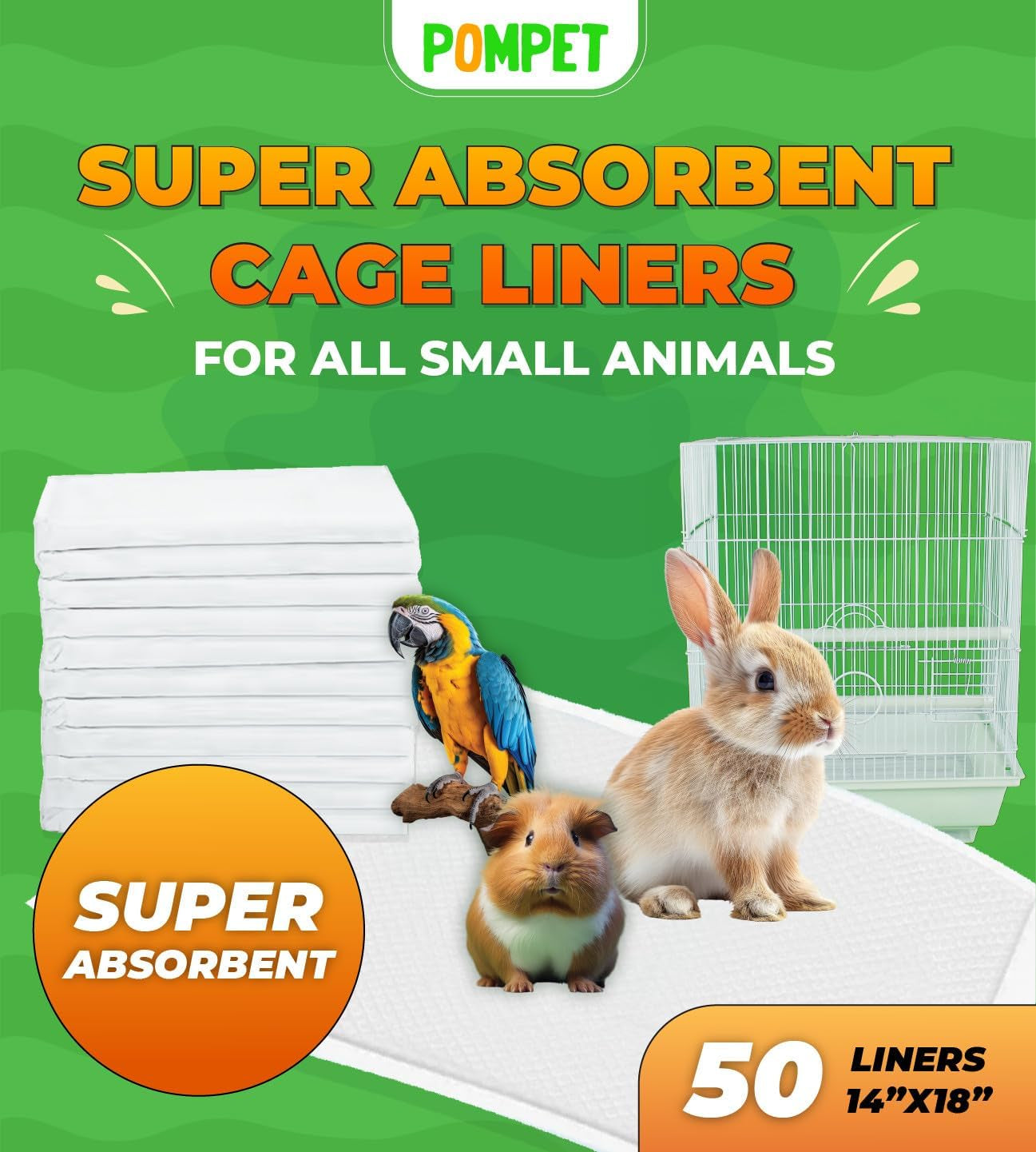 Guinea Pig Cage Liners Disposable 50 Pack Absorbent Small Pet Pads 14x18
