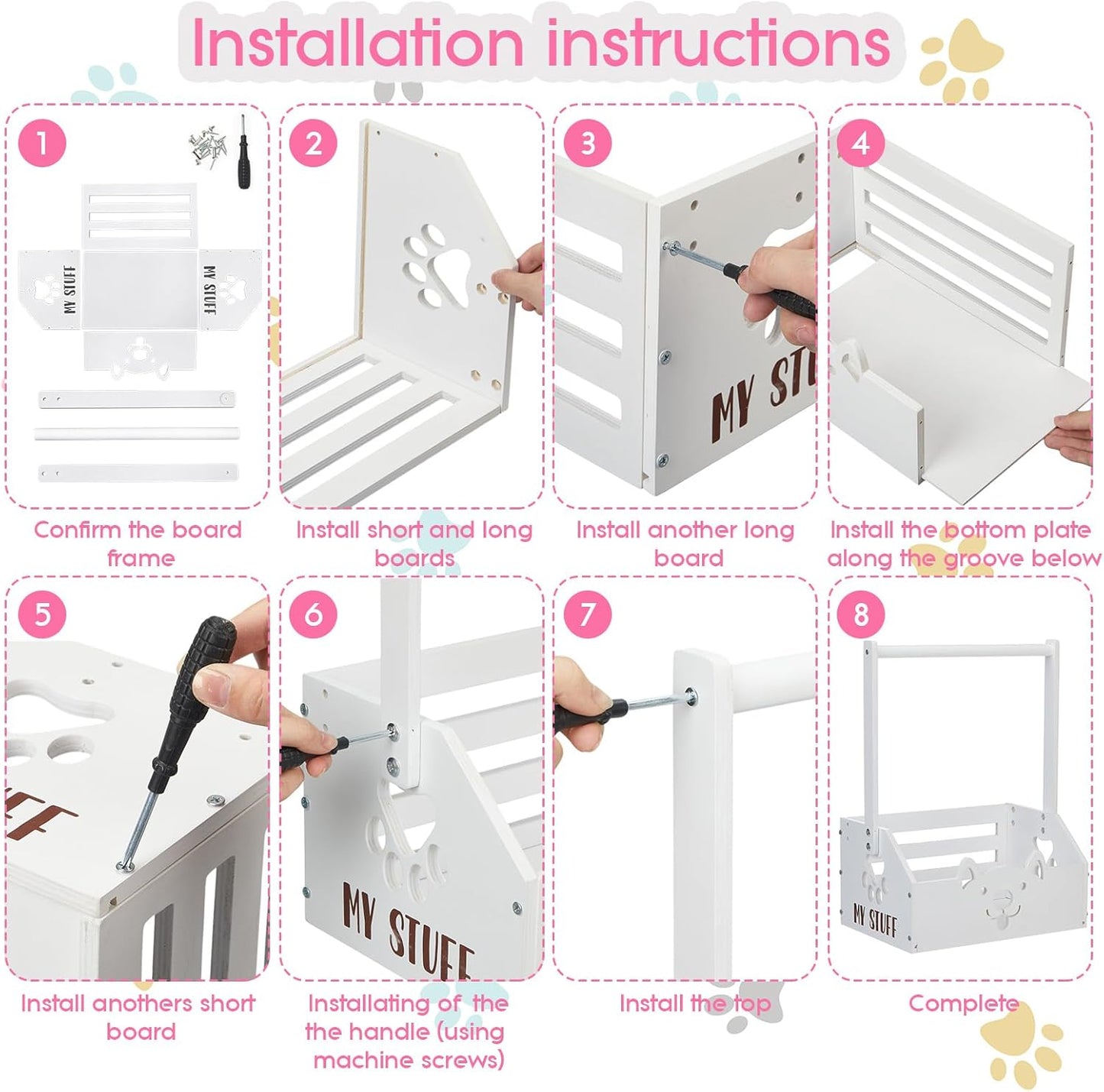 Dog Storage Organizer Wooden Closet Toy Bin Clothes Rack Hangers Pink/White