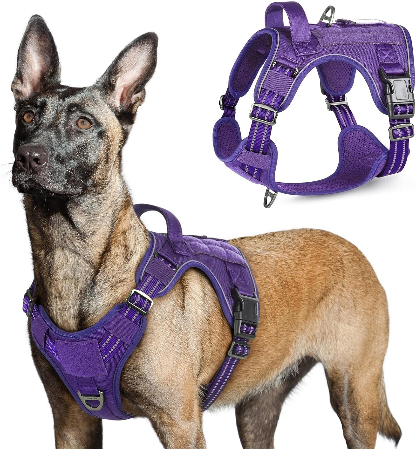 No Pull Tactical Dog Harness Molle Vest Adjustable Medium Large Dogs Purple Large