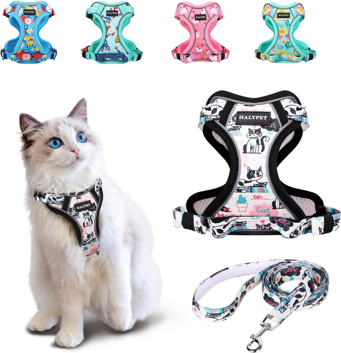 Cat Harness and Leash Set Escape Proof Reflective Adjustable Vest H603 Pro Inky Meowy Small (7-12Lb)