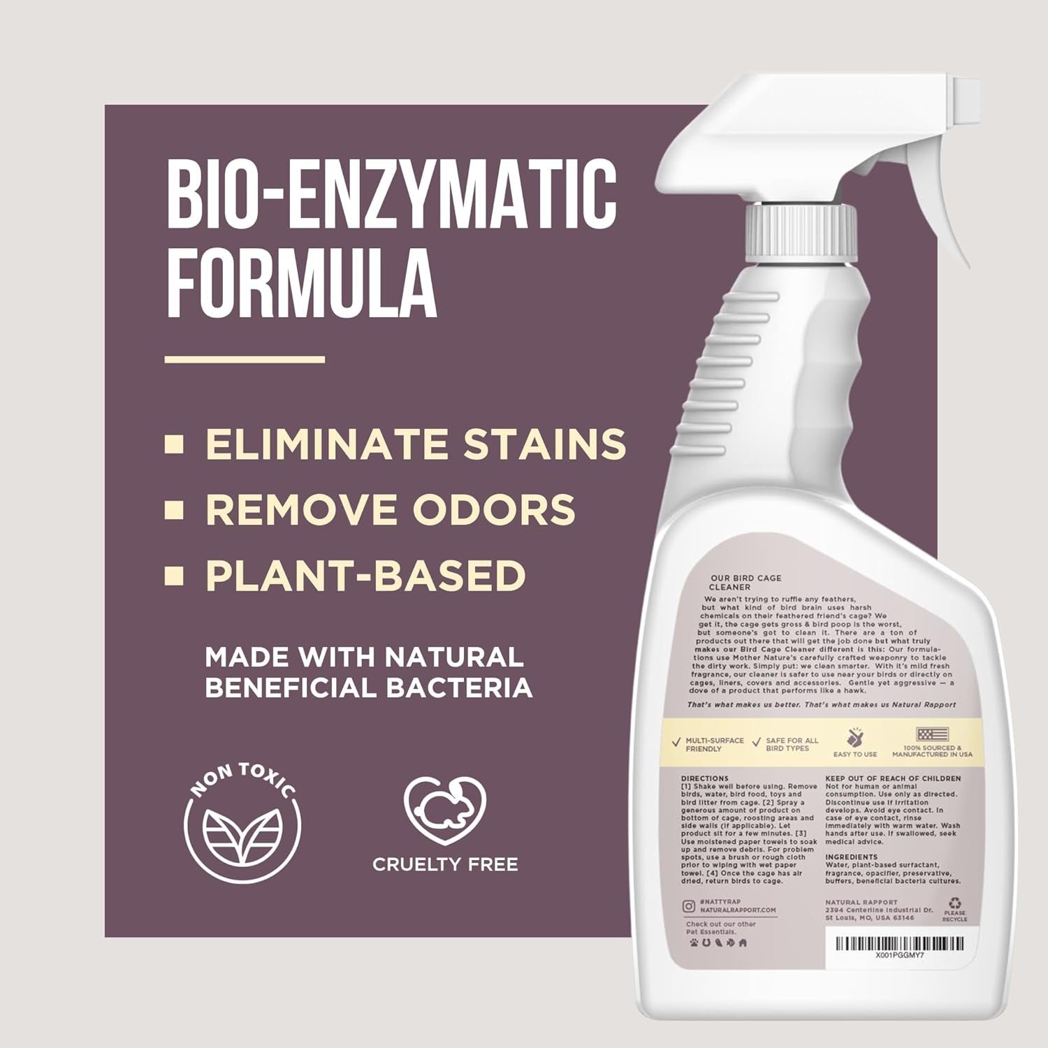 Bird Cage Cleaner Bird Poop Remover Natural Enzyme Spray USA Made