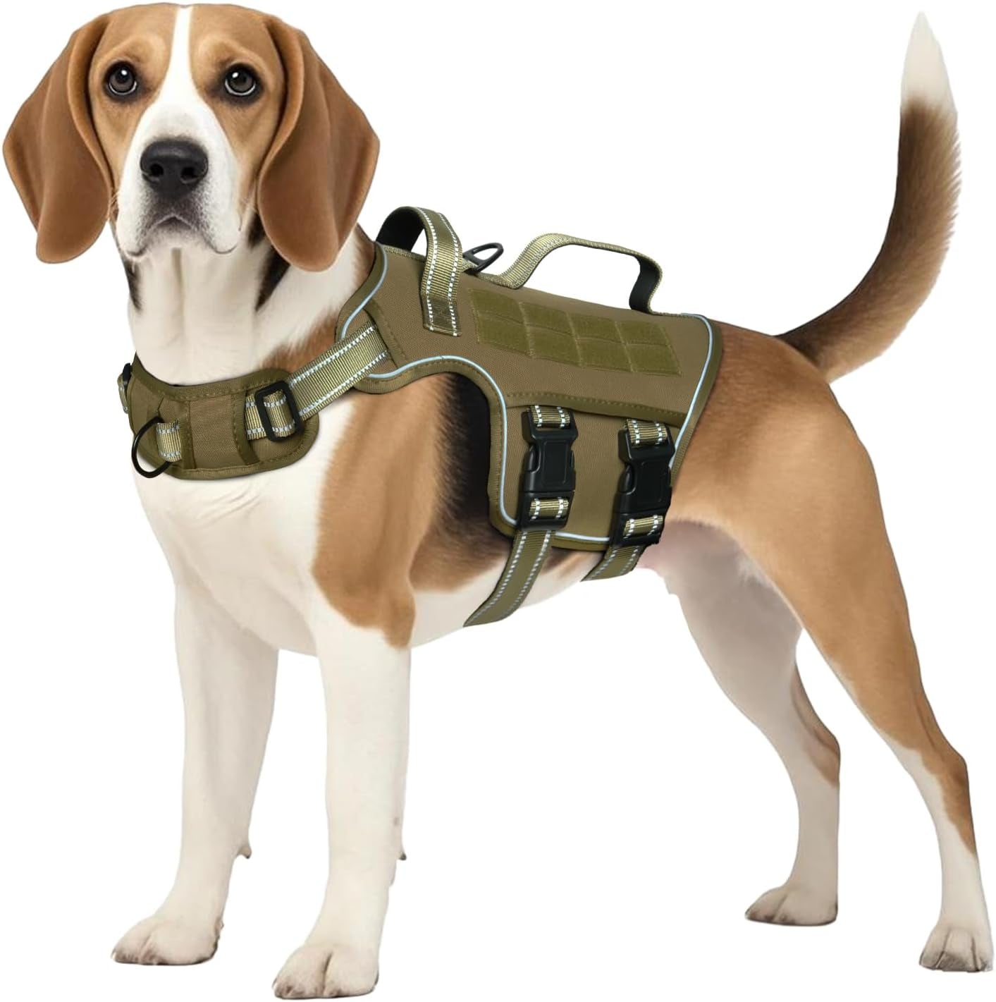 No Pull Tactical Dog Harness Heavy Duty Molle Vest for Medium to XLarge Dogs Khaki M(Neck:17-23",Chest:22-32"),35-50 Lbs