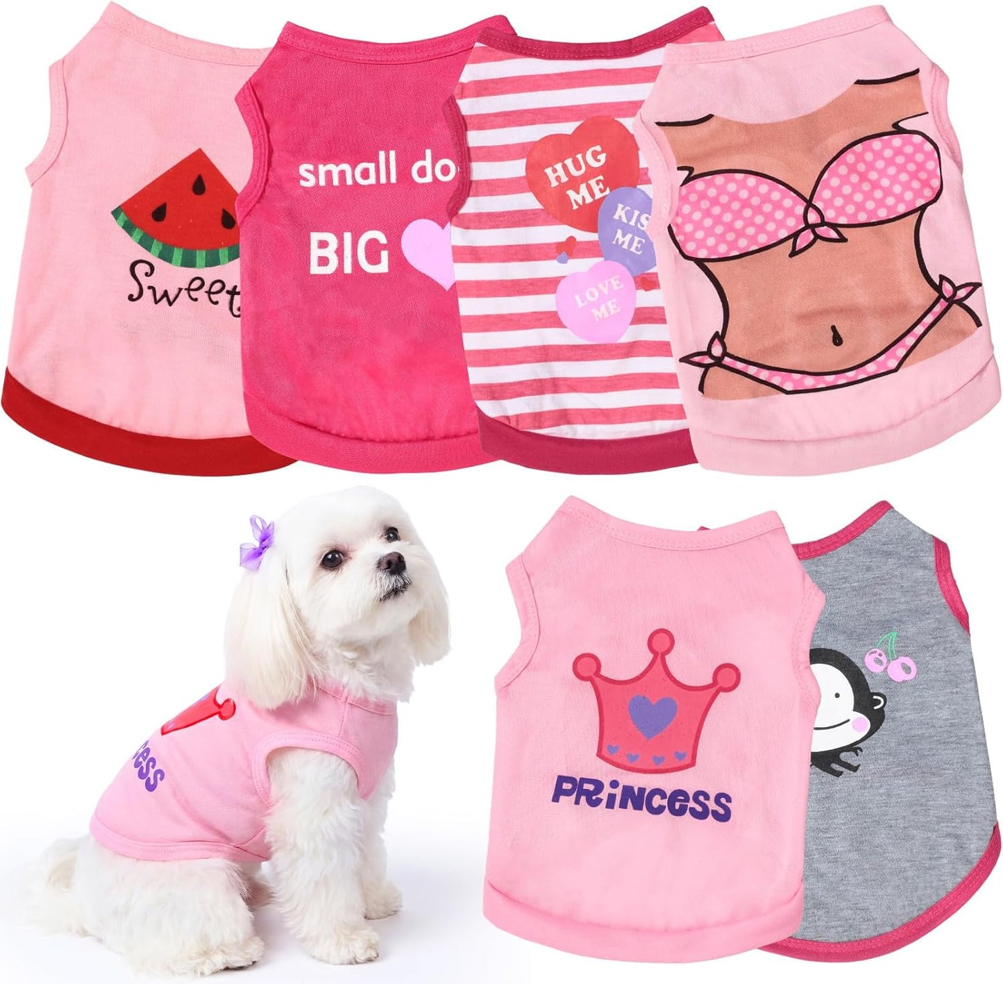 Dog Shirts 6 Pack Puppy Clothes Small Dog Vest Cute Pet Apparel Summer Cute Patterns