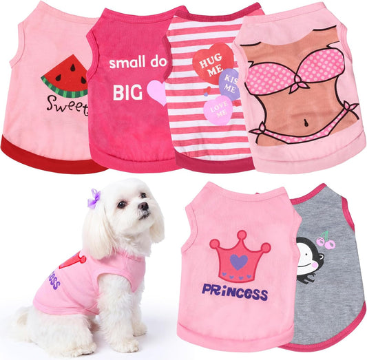 Dog Shirts 6 Pack Puppy Clothes Small Dog Vest Cute Pet Apparel Summer Cute Patterns