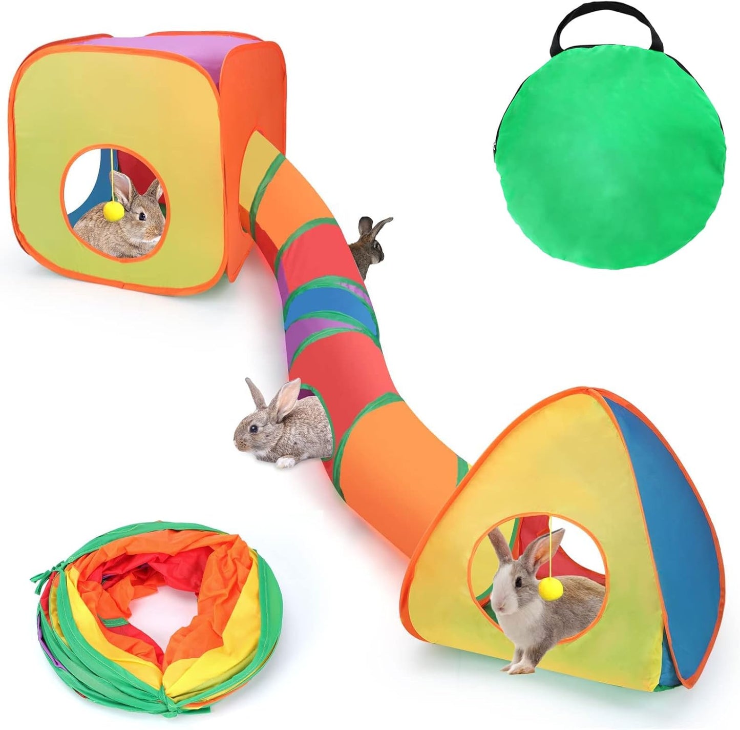 Rabbit Tunnel Toy Collapsible Play Tube Cube Set for Small Pets Rainbow