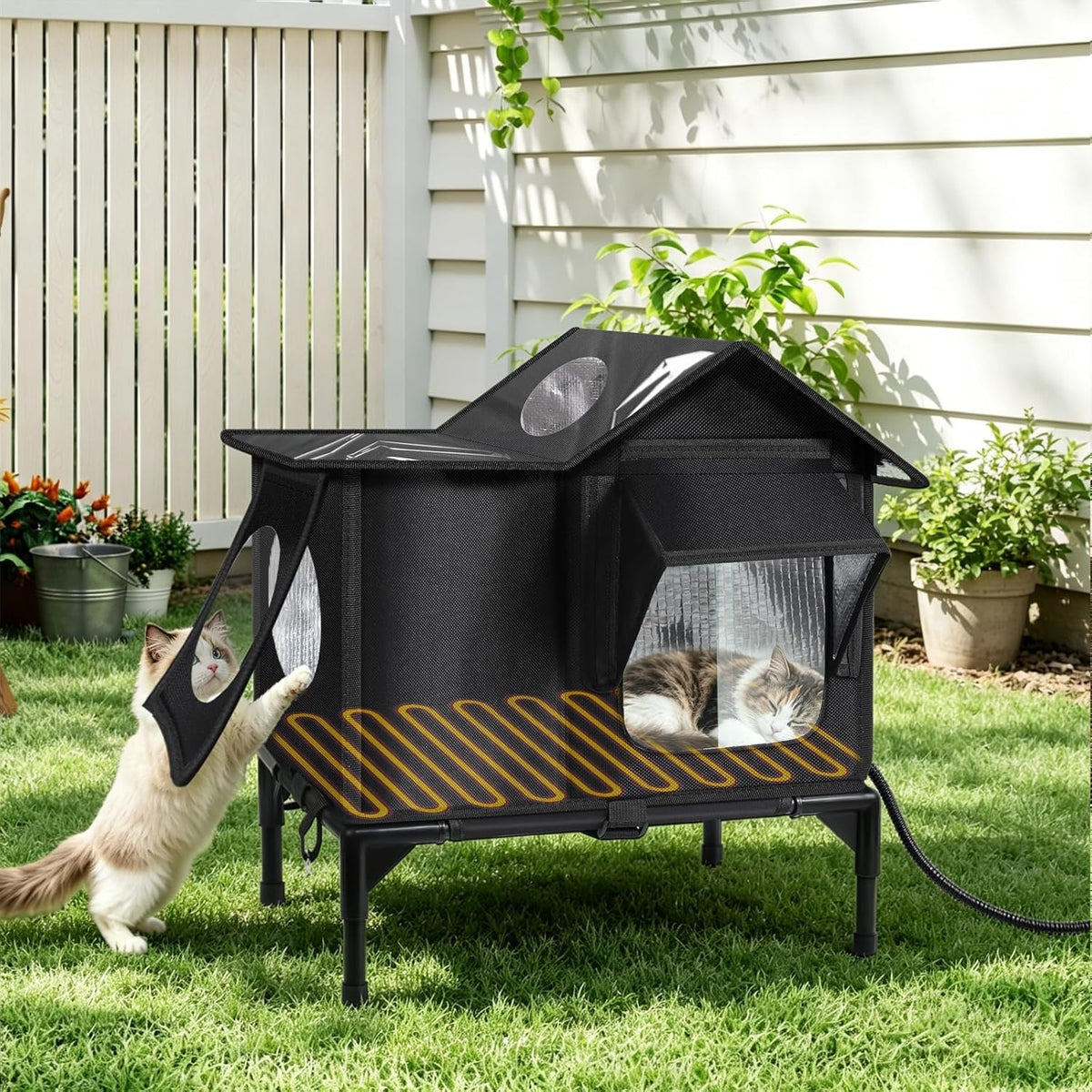 : Heated Outdoor Cat House with Escape Door – Medium & Large