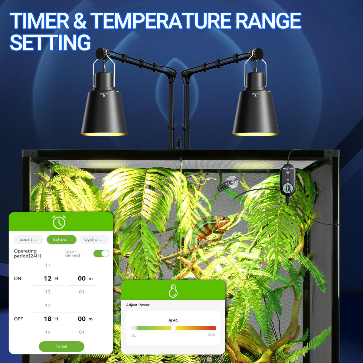 Smart WiFi reptile lamp and thermostat hygrostat controller for terrarium heating