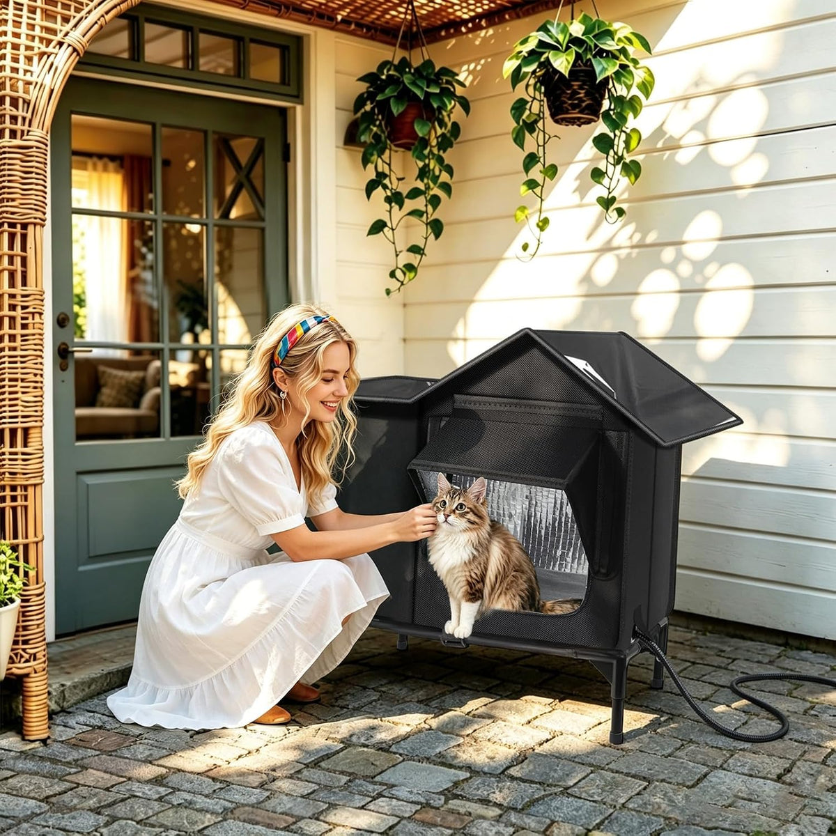 : Heated Outdoor Cat House with Escape Door – Medium & Large