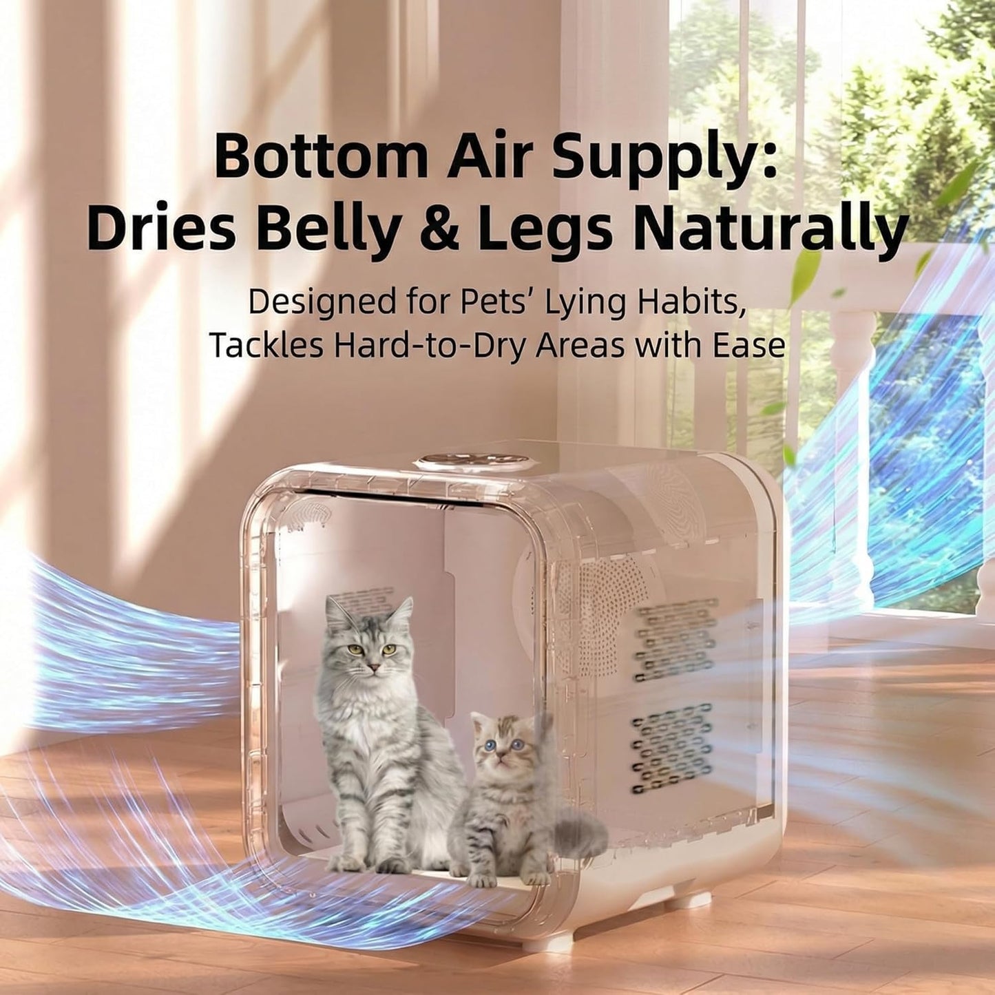 53L Pet Dryer Box for Cats & Small Dogs with Quiet Airflow & Petting Window