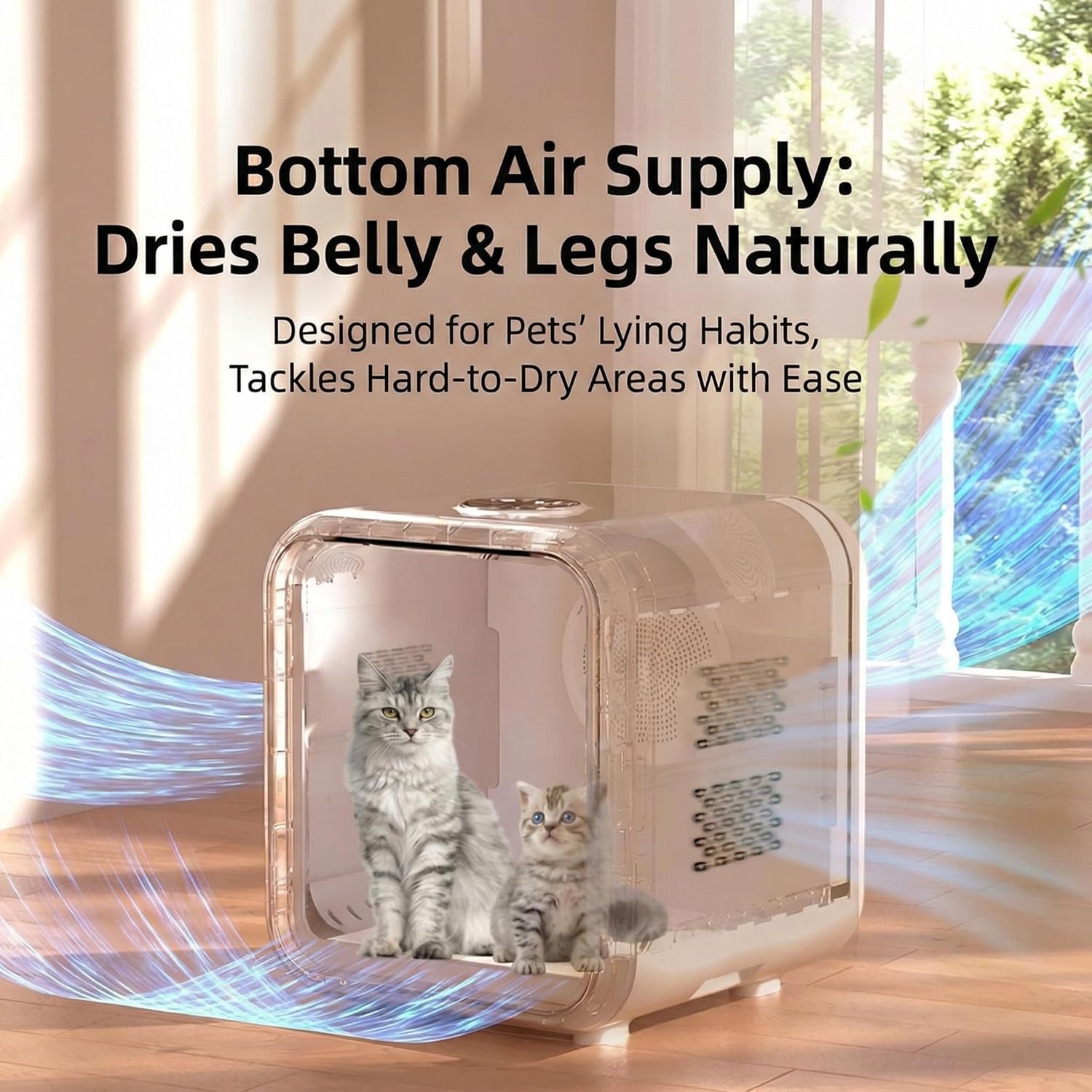 53L Pet Dryer Box for Cats & Small Dogs with Quiet Airflow & Petting Window