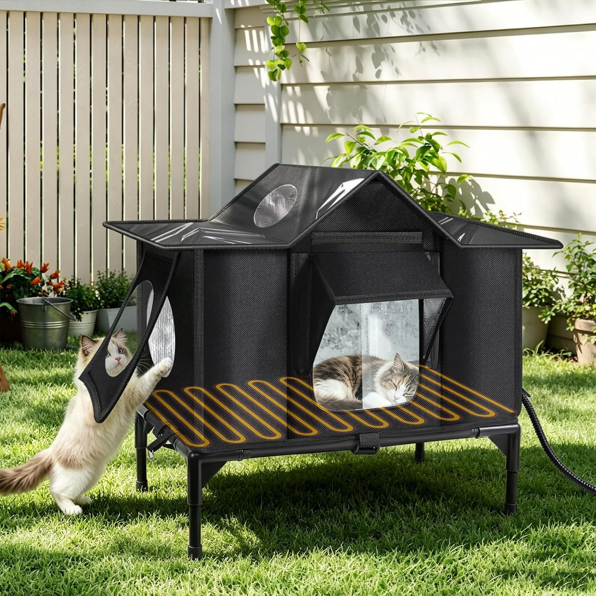 : Heated Outdoor Cat House with Escape Door – Medium & Large