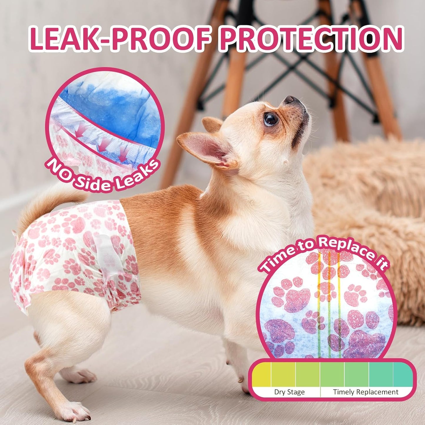 Female Dog Diapers 48 Count Disposable Leakproof Puppy Diapers XXS- Medium