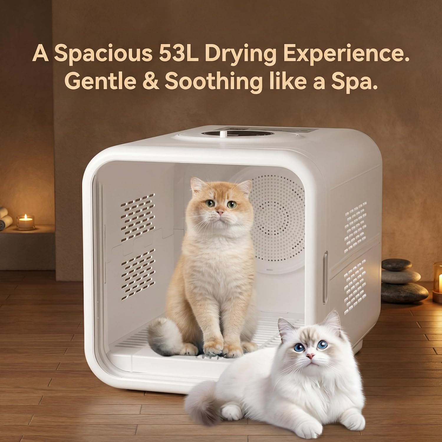 53L Pet Dryer Box for Cats & Small Dogs with Quiet Airflow & Petting Window