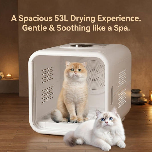 53L Pet Dryer Box for Cats & Small Dogs with Quiet Airflow & Petting Window