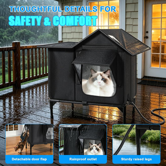 : Heated Outdoor Cat House with Escape Door – Medium & Large