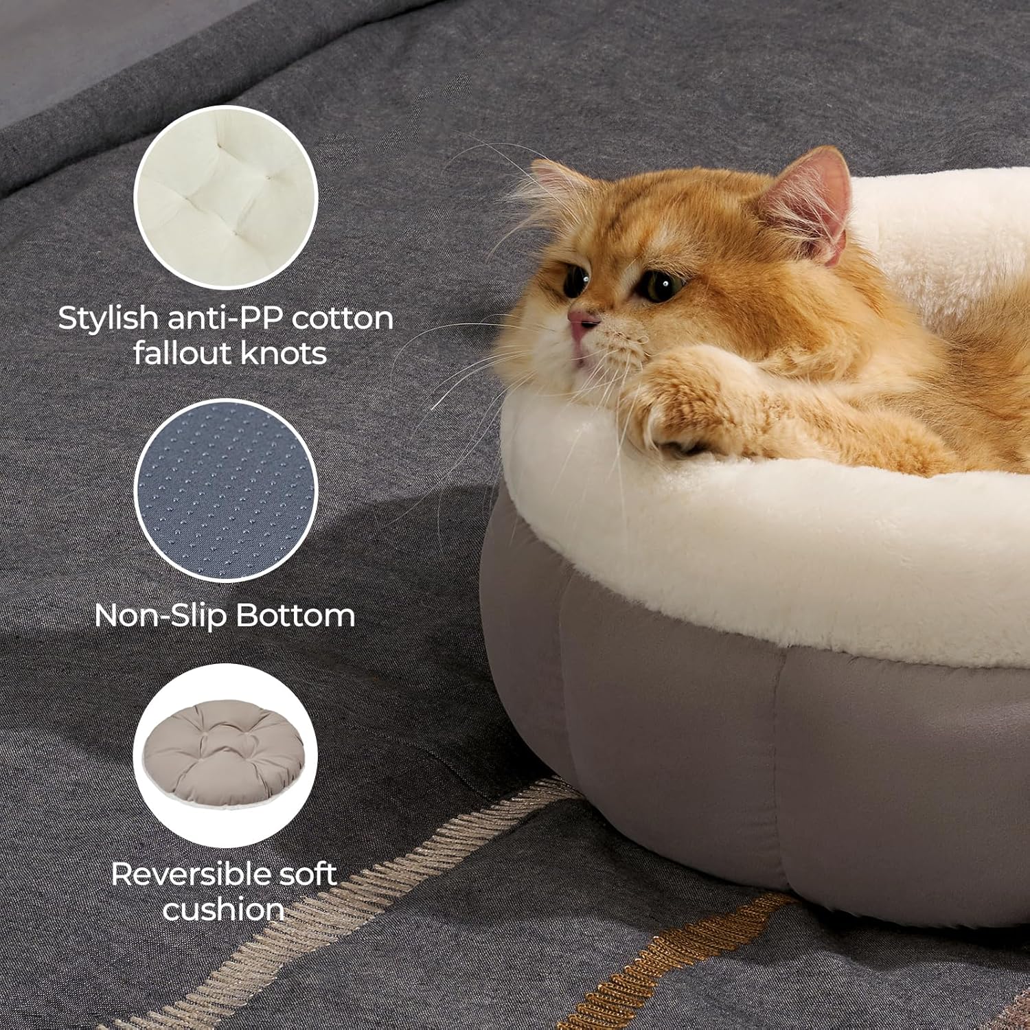 Cat Bed Round Washable Donut Bed Anti Slip Plush Kitten Puppy 18in