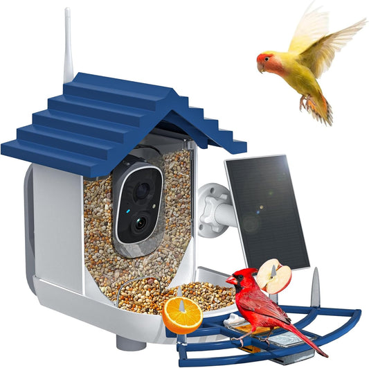 NAVFS Smart Bird Feeder Camera with Solar Panel, 2K Video & AI Bird ID